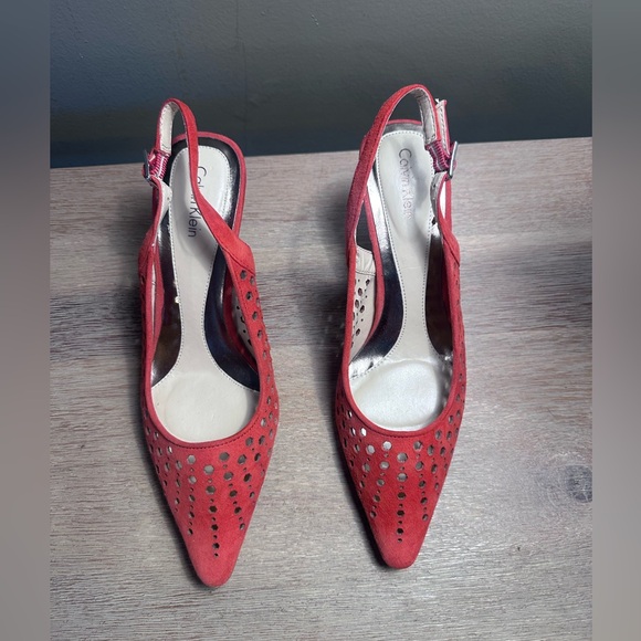 Calvin Klein Slingback Damaris Pumps Size 7 Coral Orange Red Slingback Heels - Picture 2 of 13